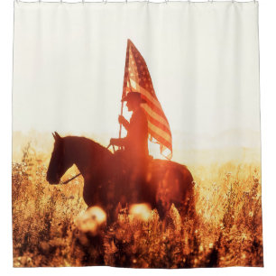 Western - cowboy portrait with USA flag Shower Curtain