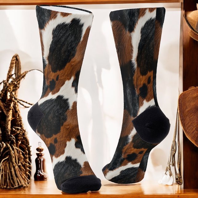 Western Cowboy Ranch Cowhide Pattern Socks (A great choice for cowboys!)