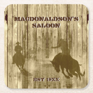 Western cowboy ranch themed square paper coaster