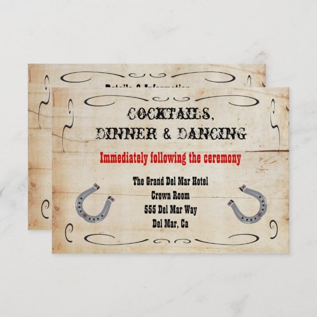 Western Cowboy Reception Info Details Card (Front/Back)