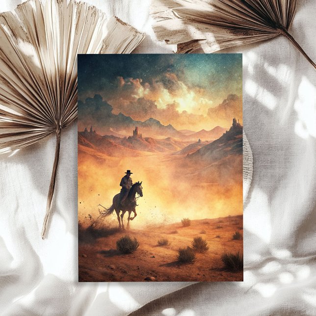 Western cowboy riding a horse on the prairie tissue paper (Western cowboy riding a horse on the prairie tissue paper)