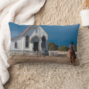 Western Cowboy Riding Horse To Church Lumbar Cushion