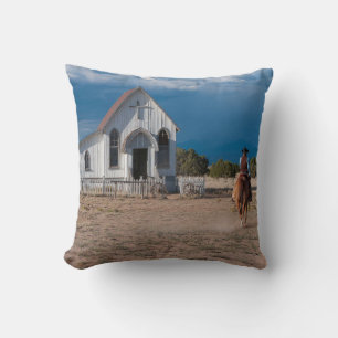 Western Cowboy Riding Horse To Church Throw Pillow