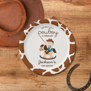 Western Cowboy Rocking Horse Boy Birthday Paper Plate