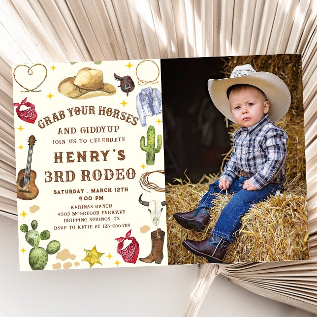 Western Cowboy Rodeo Birthday Party Photo Invitation (Creator Uploaded)