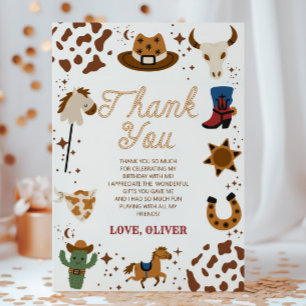 Western Cowboy Rodeo Birthday Party Thank You Card