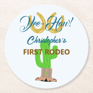 Western Cowboy Rodeo Birthday Round Paper Coaster