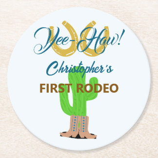 Western Cowboy Rodeo Birthday Round Paper Coaster