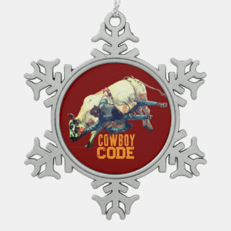 Western Cowboy Rodeo Bull Snowflake Pewter Christmas Ornament