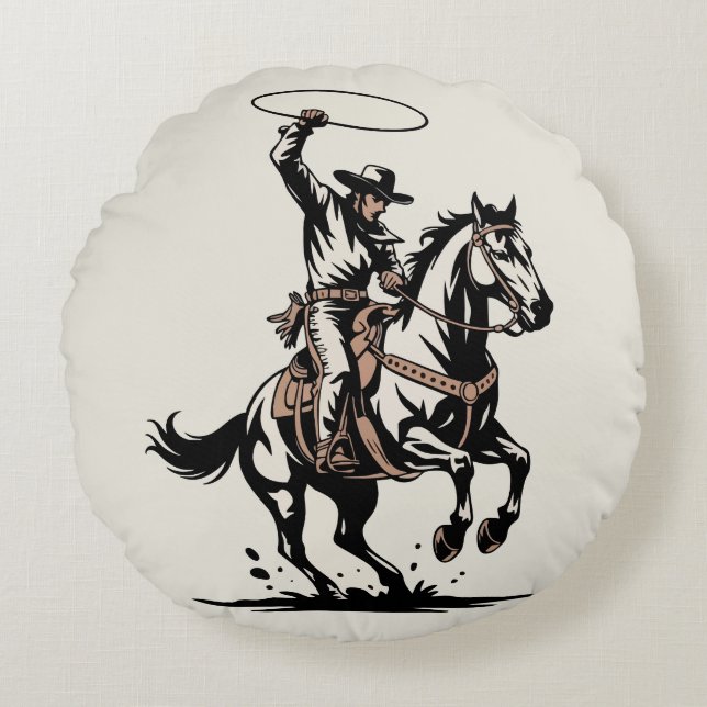 Western Cowboy Rodeo Round Cushion (Front)