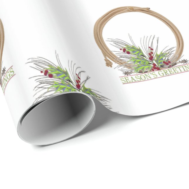 Western Cowboy Rope Christmas Wreath Wrapping Paper (Roll Corner)