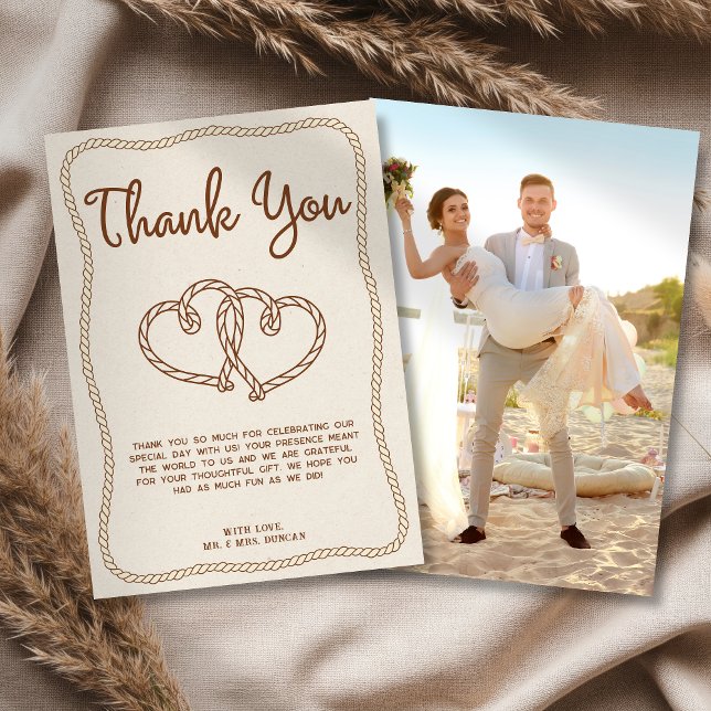 Western Cowboy Rope Photo Wedding Thank You Card (Creator Uploaded)
