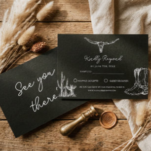 Western Cowboy Rustic Desert Country Boots Wedding RSVP Card