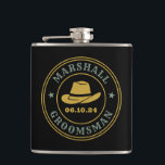 Western Cowboy Rustic Logo Personalised Groomsmen Hip Flask<br><div class="desc">Personalised gifts for groomsmen with western cowboy theme. Decorated with cowboy hat with vintage western font. Text and colour are editable using the Design Tool to fit your occasion. Get this customise gift for wedding,  bachelor party,  engagement party or any other special occasions.</div>