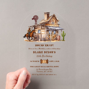 Western Cowboy Saloon 15th Birthday Party Acrylic Invitations