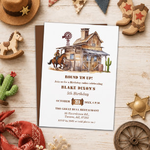Western Cowboy Saloon 5th Birthday Party Invitation