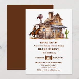Western Cowboy Saloon 74th Birthday Party Invitation