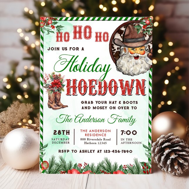 Western Cowboy Santa Christmas Hoedown Party Invitation (Creator Uploaded)