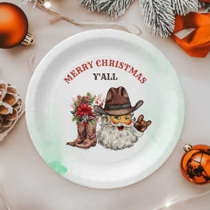 Western Cowboy Santa Christmas Party  Paper Plate
