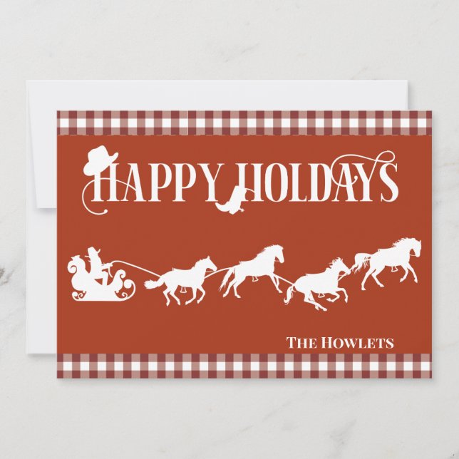 Western Cowboy Santa Sled Horse Christmas Holiday Card (Front)
