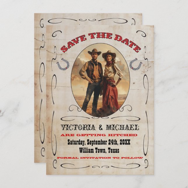 Western Cowboy Save the Date Invitation (Front/Back)