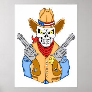 Western Cowboy Skull Poster