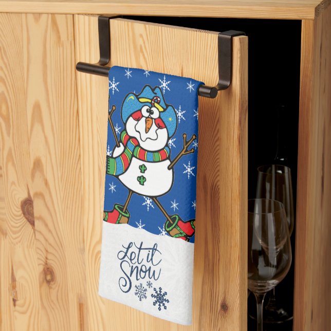 Western Cowboy Snowman Christmas  Tea Towel (Thirds Fold)