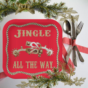 Western Cowboy Spurs Jingle All The Way Paper Plate