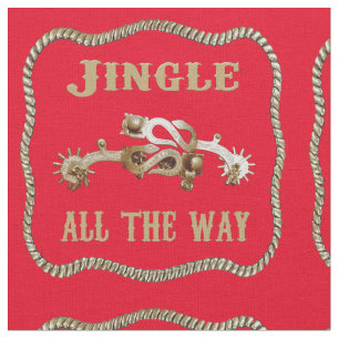 Western Cowboy Spurs Jingle All The Way Red 4.5" Fabric