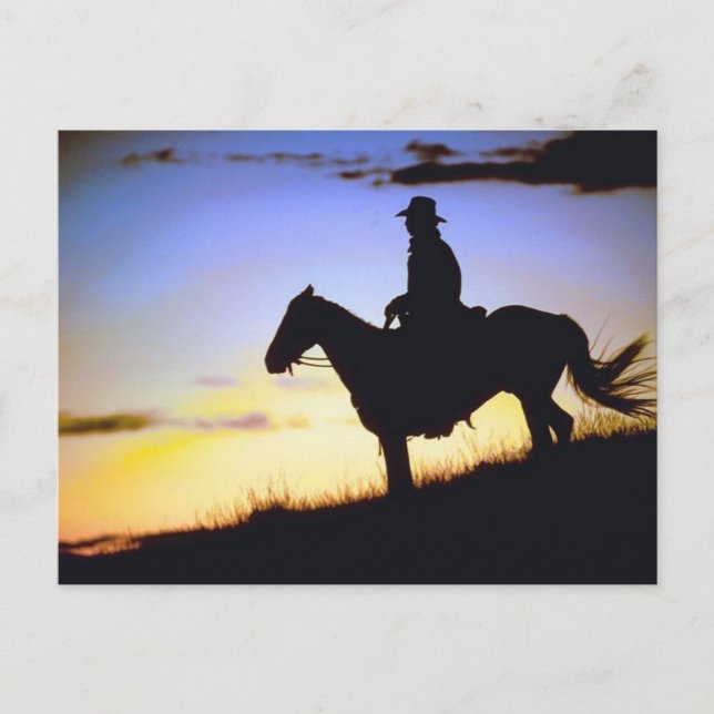 Western Cowboy Sunset Silhouette Postcard (Front)