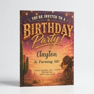 Western Cowboy Theme Birthday Party Invitation