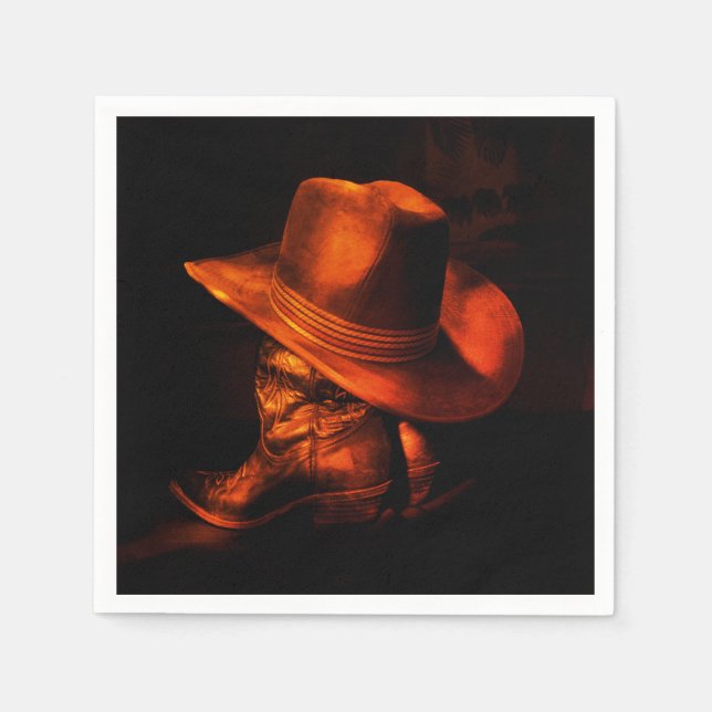 Western Cowboy Theme Hat & Boots Paper Napkin (Front)
