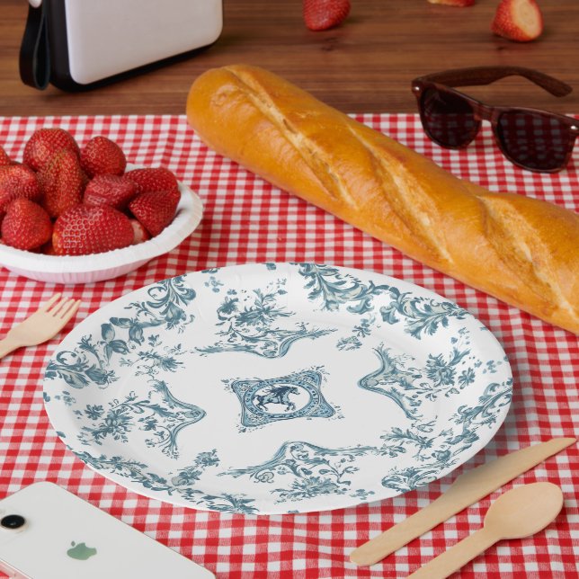 Western Cowboy Toile de Jouy Bandanna Design Horse Paper Plate (Picnic)