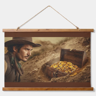 Western Cowboy Treasure Hunter Art Print, Golden C Hanging Tapestry