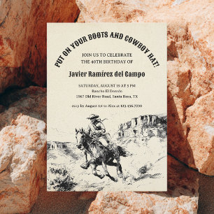 Western Cowboy Vaquero Wild West Horse Birthday Invitation