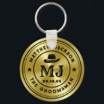 Western Cowboy Vintage Gold Monogram Groomsmen Key Ring<br><div class="desc">Personalised gifts for groomsmen and best man with western cowboy theme. Decorated with cowboy hat with vintage western font. Text and colour are editable using the Design Tool to fit your occasion. Get this customise gift for wedding,  bachelor party,  engagement party or any other special occasions.</div>