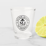 Western Cowboy Vintage Logo Monogram Groomsmen Shot Glass<br><div class="desc">Personalised gifts for groomsmen with western cowboy theme. Decorated with cowboy hat with vintage western font. Text and colour are editable using the Design Tool to fit your occasion. Get this customise gift for wedding,  bachelor party,  engagement party or any other special occasions.</div>