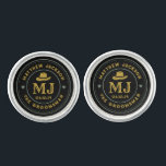 Western Cowboy Vintage Monogram Black Groomsmen Cufflinks<br><div class="desc">Personalised gifts for groomsmen with western cowboy theme. Decorated with cowboy hat with vintage western font. Text and colour are editable using the Design Tool to fit your occasion. Get this customise gift for wedding,  bachelor party,  engagement party or any other special occasions.</div>