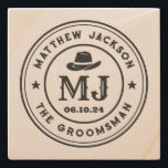 Western Cowboy Vintage Monogram Groomsmen Best Man Stone Coaster<br><div class="desc">Personalised gifts for groomsmen and best man with western cowboy theme. Decorated with cowboy hat with vintage western font. Text and colour are editable using the Design Tool to fit your occasion. Get this customise gift for wedding,  bachelor party,  engagement party or any other special occasions.</div>