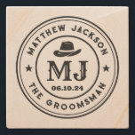 Western Cowboy Vintage Monogram Groomsmen Best Man Stone Coaster<br><div class="desc">Personalised gifts for groomsmen and best man with western cowboy theme. Decorated with cowboy hat with vintage western font. Text and colour are editable using the Design Tool to fit your occasion. Get this customise gift for wedding,  bachelor party,  engagement party or any other special occasions.</div>