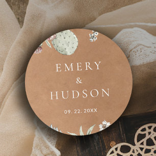 Western Cowboy Vintage Southwest Floral Wedding Classic Round Sticker