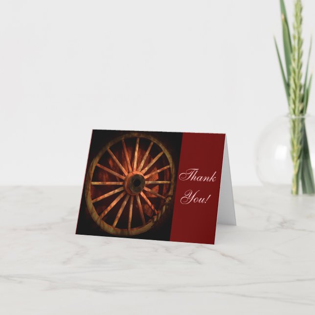 Western Cowboy Wagon Wheel Thank You Cards (Front)