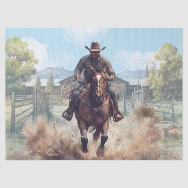 Western Cowboy Watercolor Tissue Paper (Front)