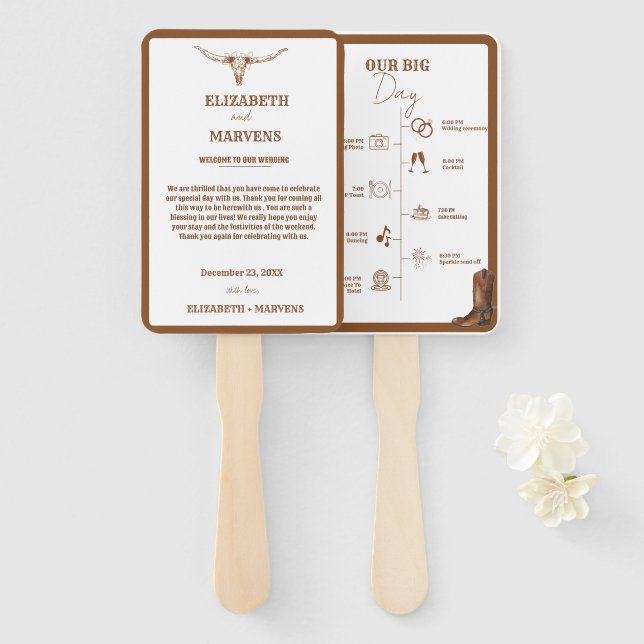 Western Cowboy wedding day  Events Timeline  Hand Fan (Front and Back)