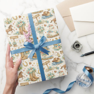 Western Cowboy Wedding Watercolor Pattern Wrapping Paper