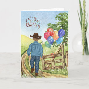 Western Cowboy with Balloon Boy's 5th Birthday Card