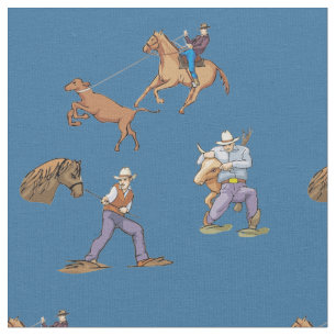 Western Cowboys Horse Roping Steer Fabric