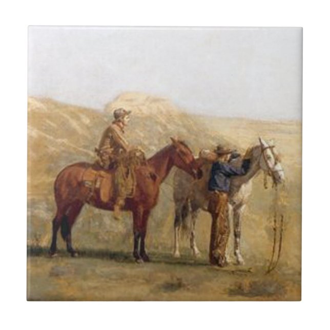 Western Cowboys With Horses Tile (Front)