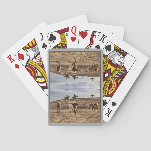 Western Cowboys with Longhorn Cattle Mirror Playing Cards (Back)