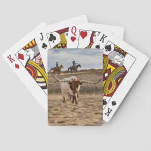 Western Cowboys with Longhorn Cattle Playing Cards